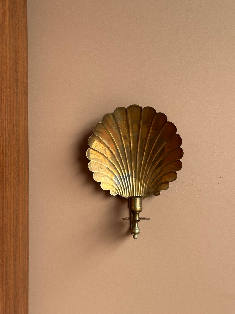 Brass Shell Candle Sconces, Pair
