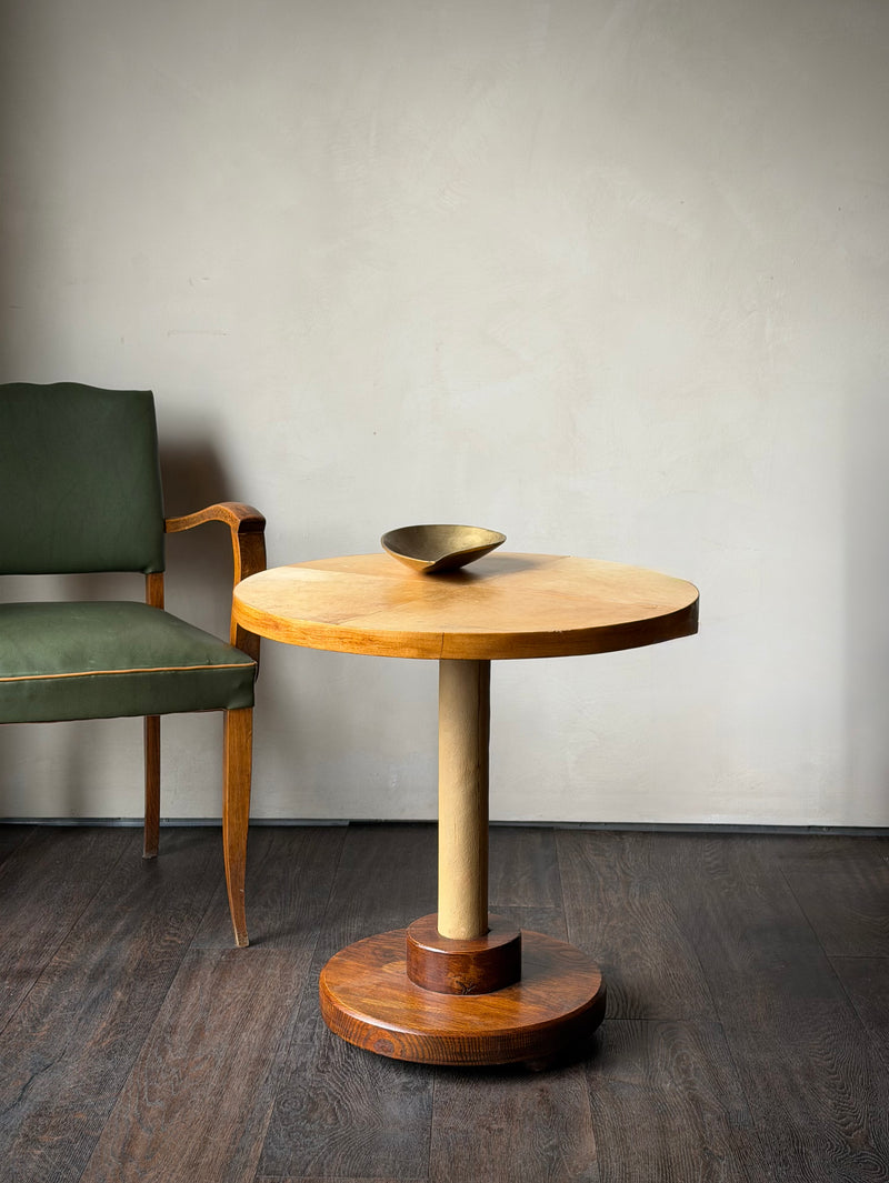 Parchment and Leather Pedestal Side Table