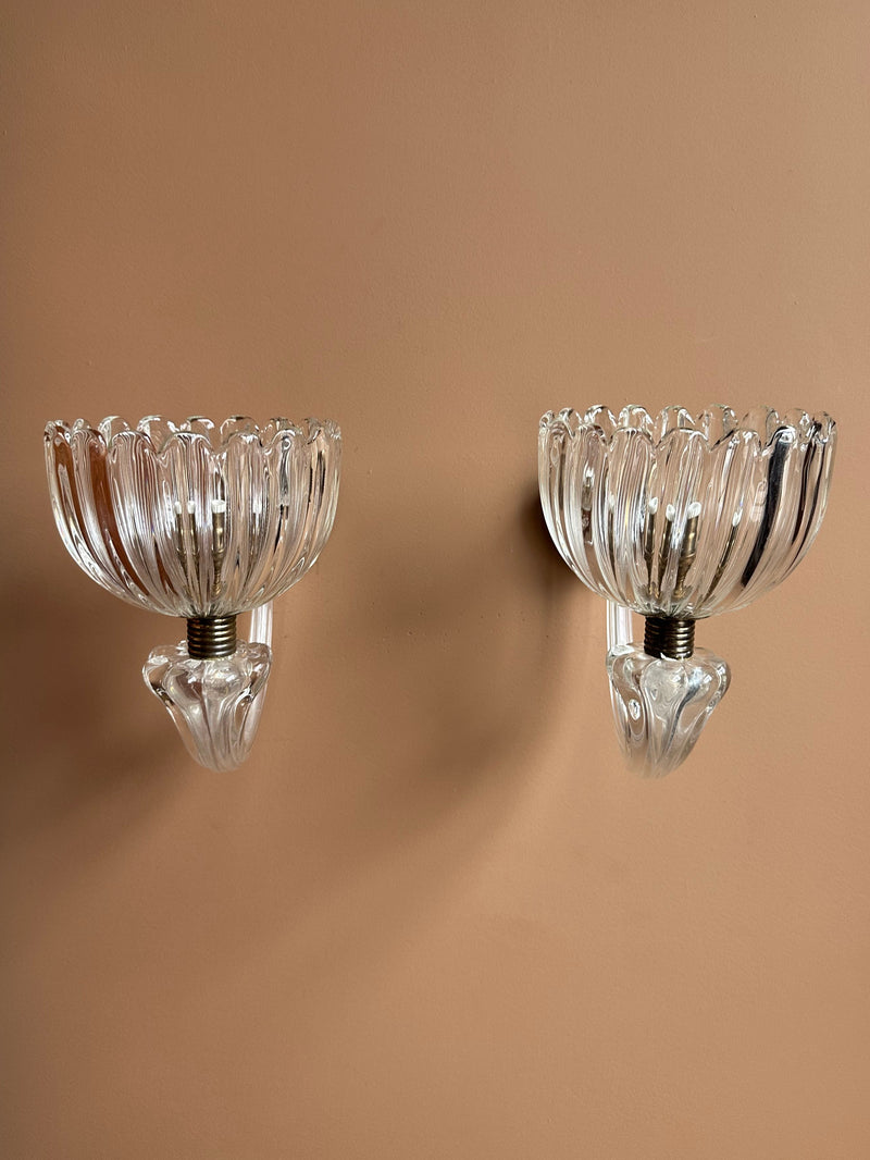 Glass Wall Sconces, Pair