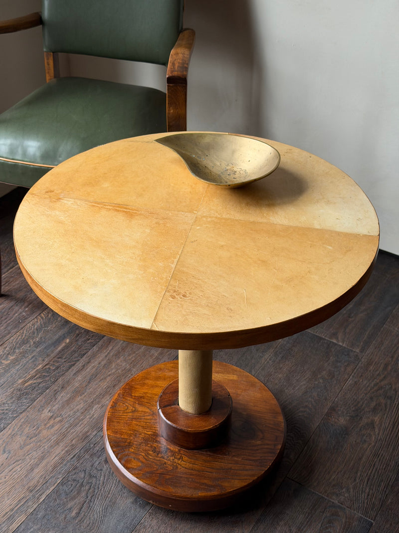 Parchment and Leather Pedestal Side Table