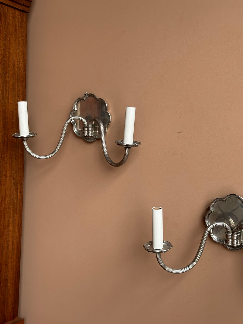 Double Light Silver Sconce, Pair
