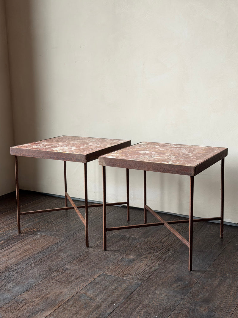 French Iron and Red Marble Tables, Pair