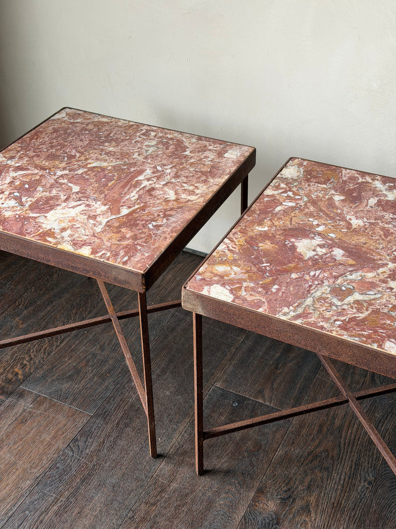 French Iron and Red Marble Tables, Pair