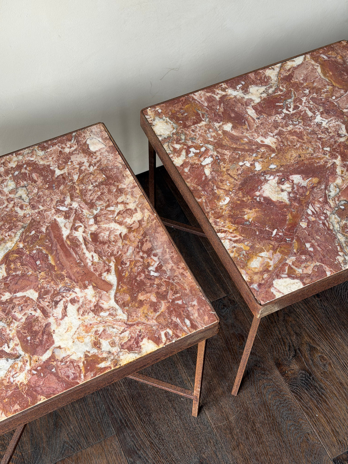 French Iron and Red Marble Tables, Pair