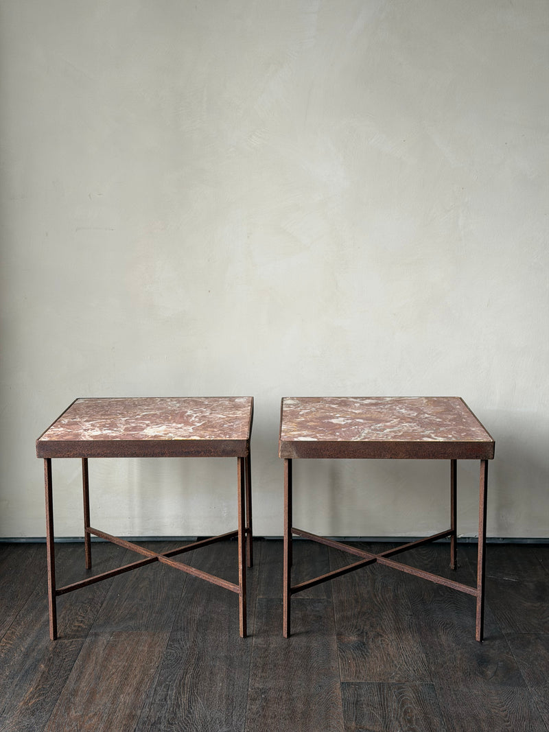 French Iron and Red Marble Tables, Pair