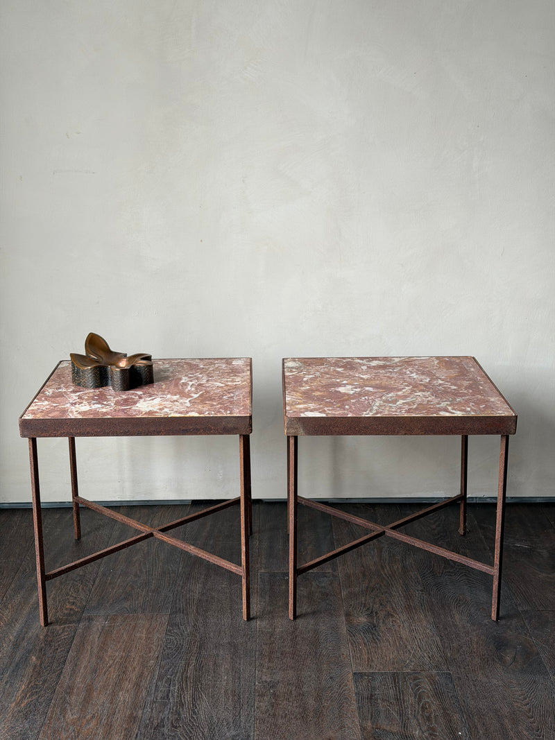 French Iron and Red Marble Tables, Pair