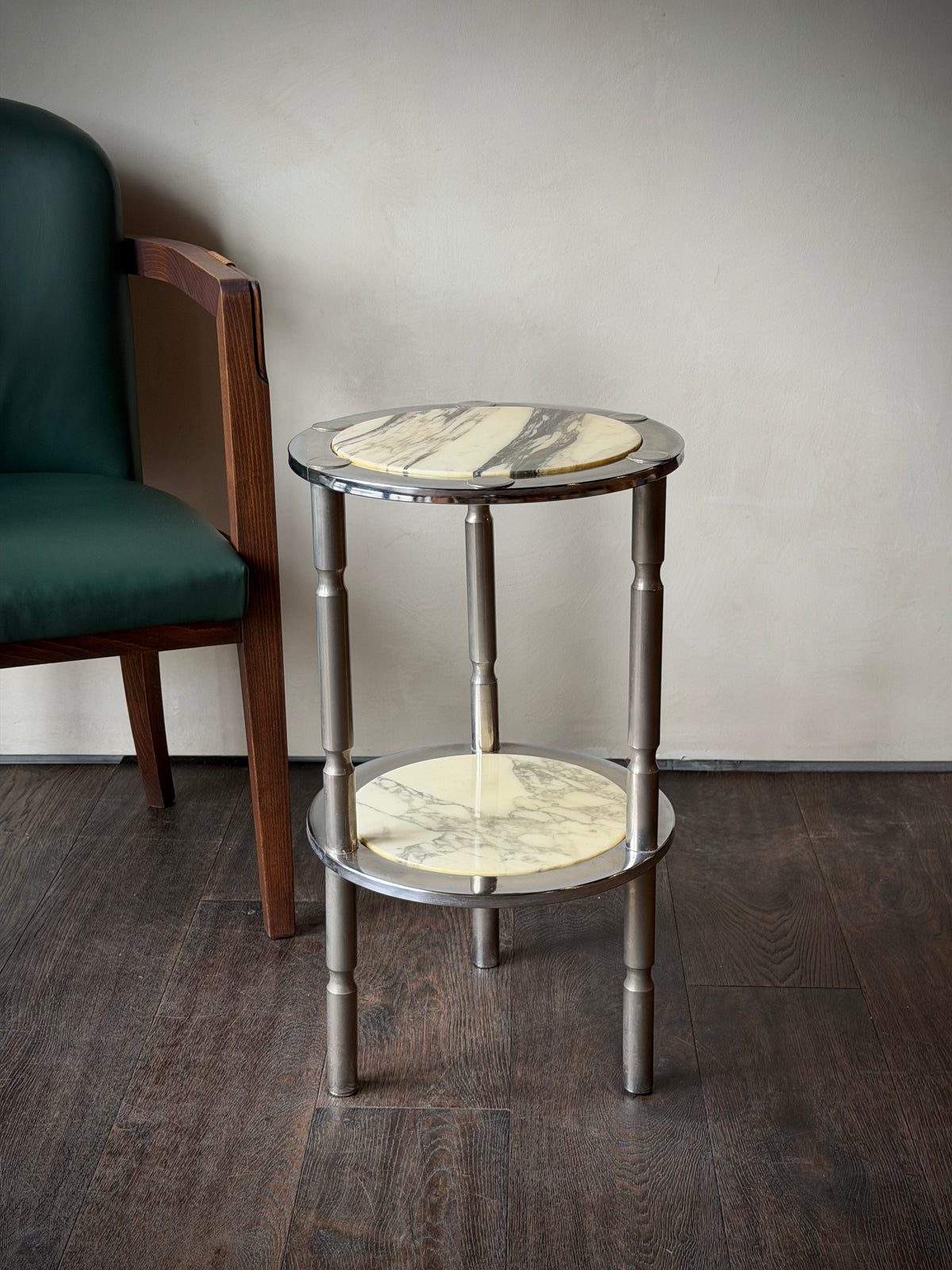 Vintage Two-Tier Marble and Chrome Side Table, c. 1970s