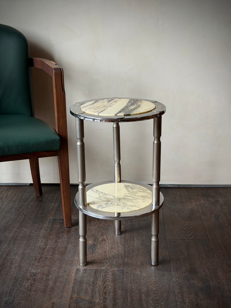 Vintage Two-Tier Marble and Chrome Side Table, c. 1970s
