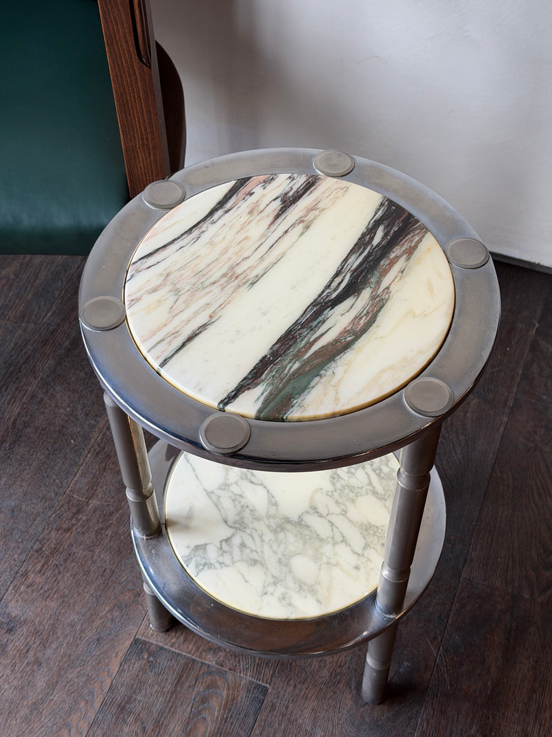 Vintage Two-Tier Marble and Chrome Side Table, c. 1970s