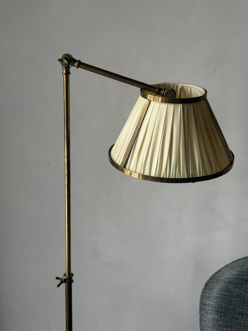 French Adjustable Brass Floor Lamp with Side Table