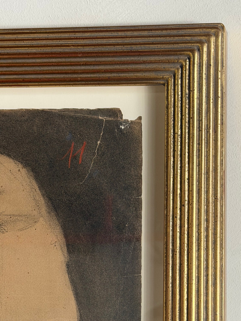 French Academic Charcoal Study, Classical Head, Stamped 1936