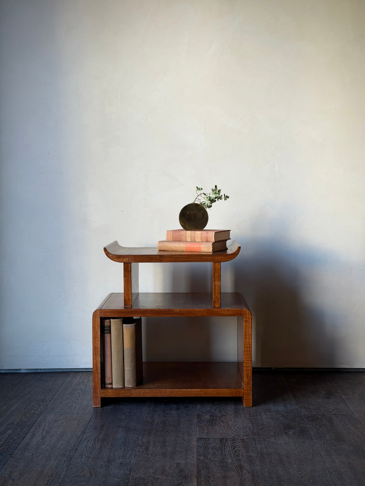 Art Deco Walnut Tiered Side Table with Pagoda Top