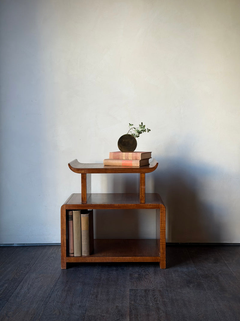 Art Deco Walnut Tiered Side Table with Pagoda Top