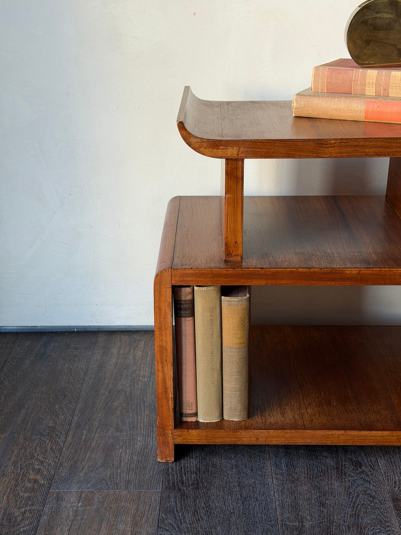 Art Deco Walnut Tiered Side Table with Pagoda Top