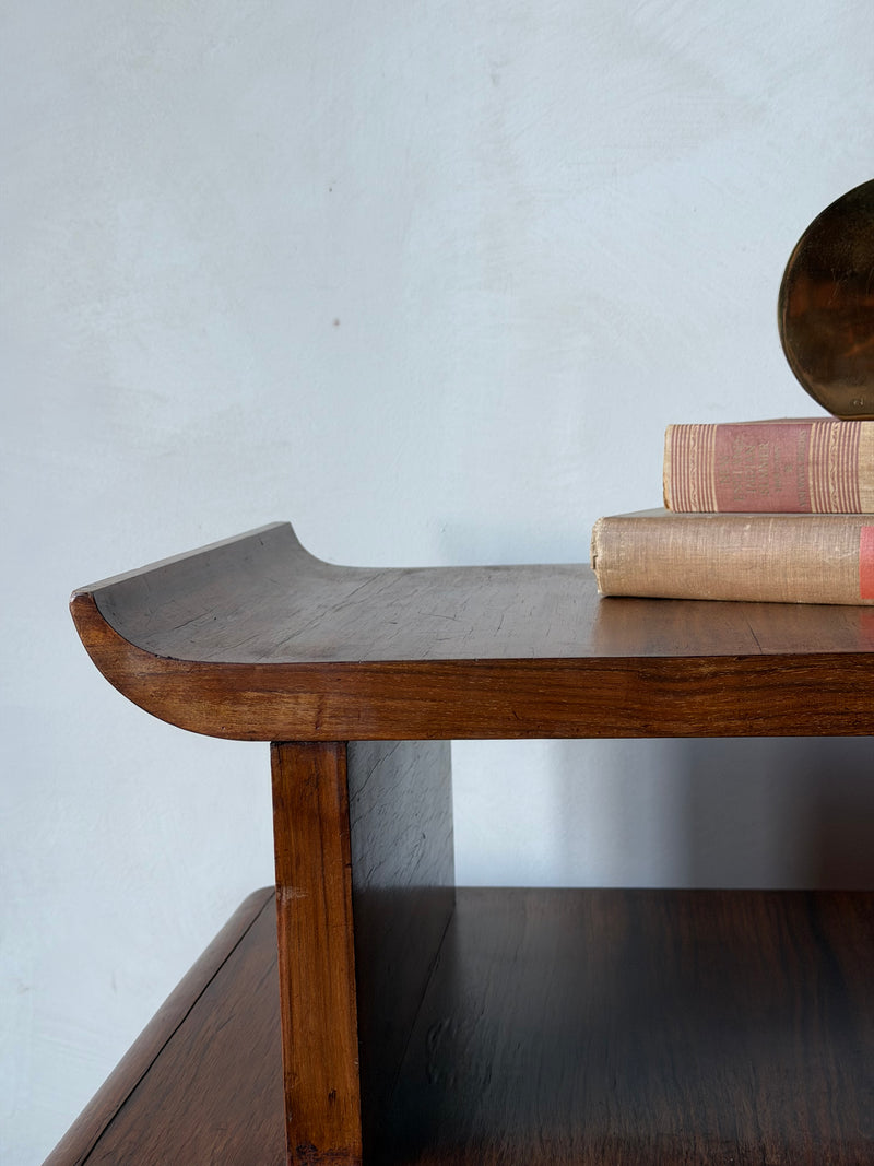 Art Deco Walnut Tiered Side Table with Pagoda Top