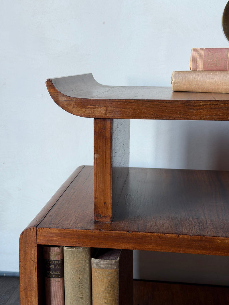 Art Deco Walnut Tiered Side Table with Pagoda Top