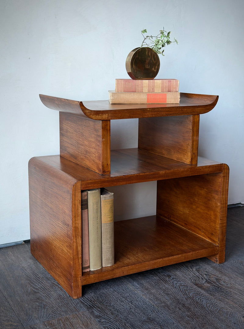 Art Deco Walnut Tiered Side Table with Pagoda Top
