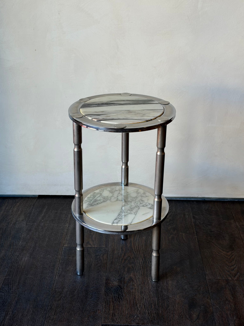 Vintage Two-Tier Marble and Chrome Side Table, c. 1970s
