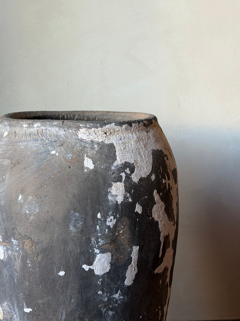 Antique Large Terracotta Pot in Dark Charcoal