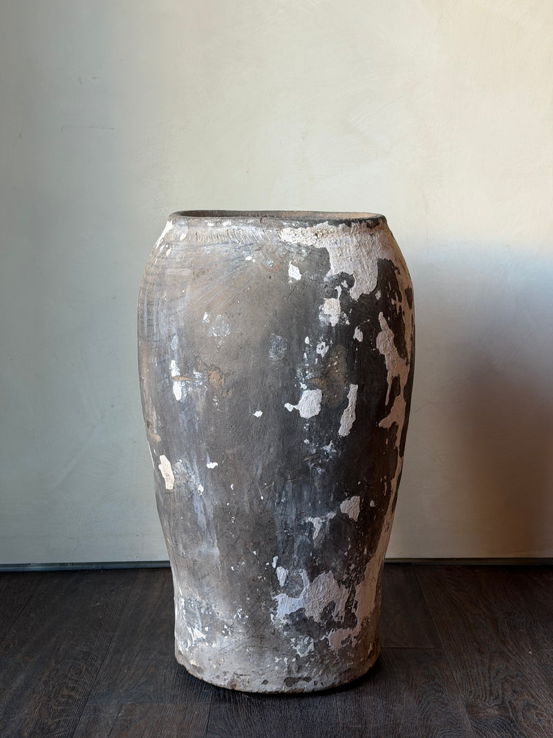 Antique Large Terracotta Pot in Dark Charcoal