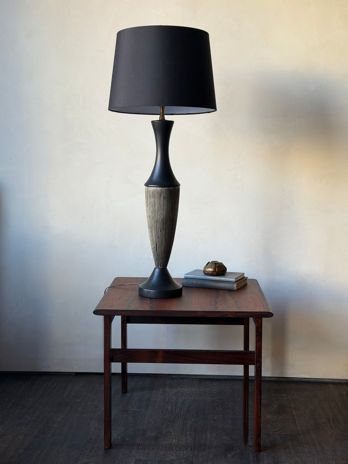 Black Ceramic Table Lamp with Sgraffito Decoration