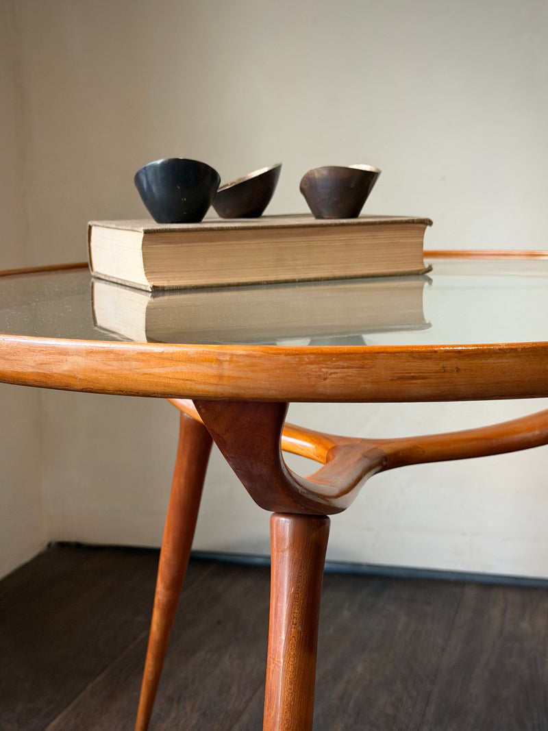 Italian Mid-Century Tripod Coffee Table with Glass Top
