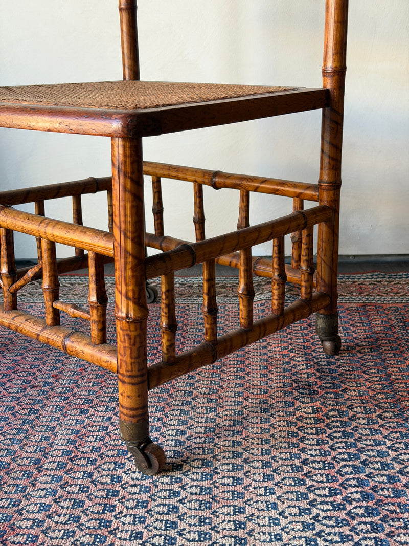 Antique English Bamboo Slipper Chair with Caned Seat and Casters, 19th Century