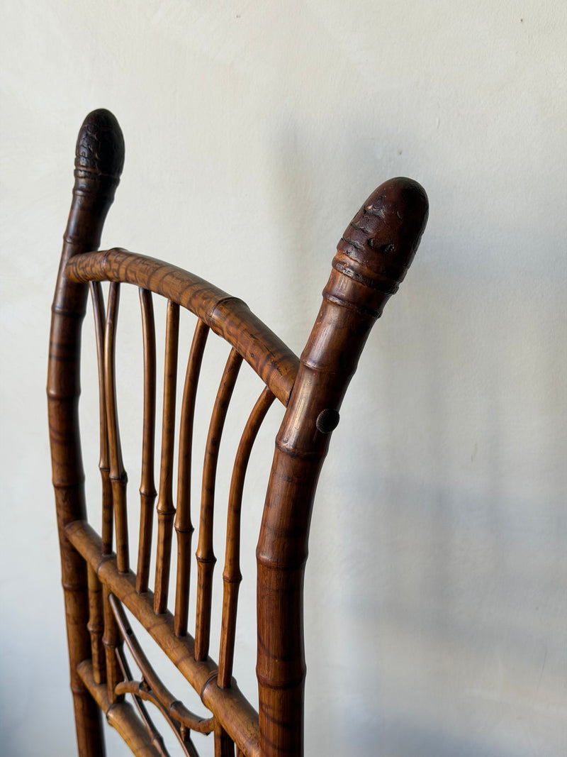 Antique English Bamboo Slipper Chair with Caned Seat and Casters, 19th Century