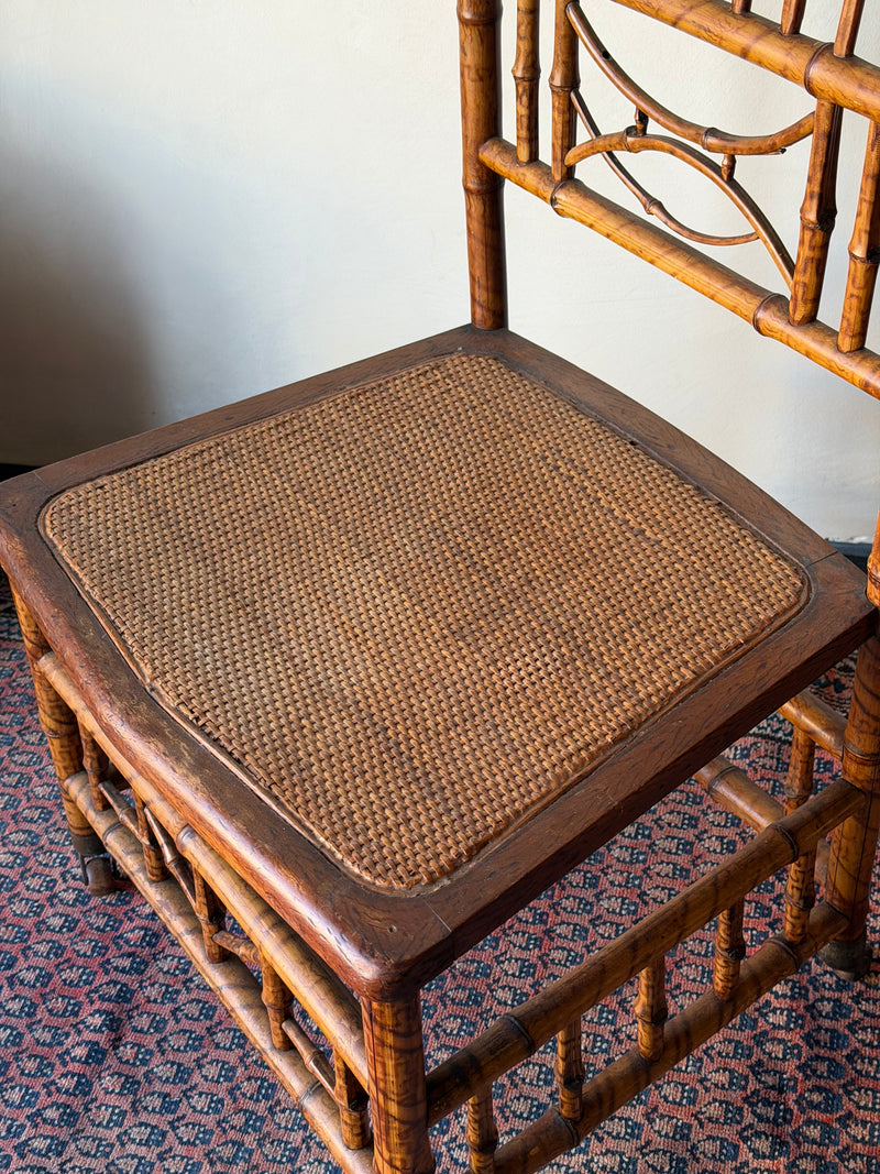 Antique English Bamboo Slipper Chair with Caned Seat and Casters, 19th Century
