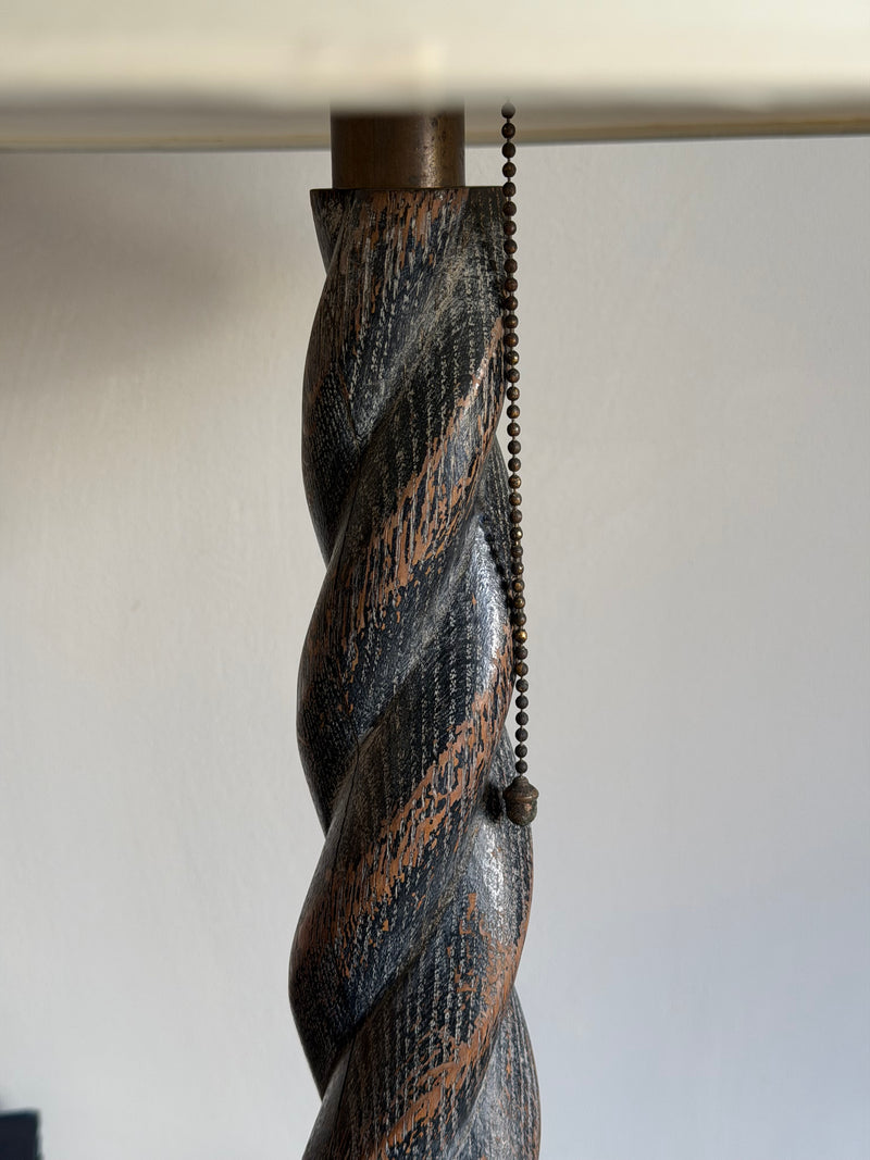 Carved Wood Twisted Table Lamp, c 1960s