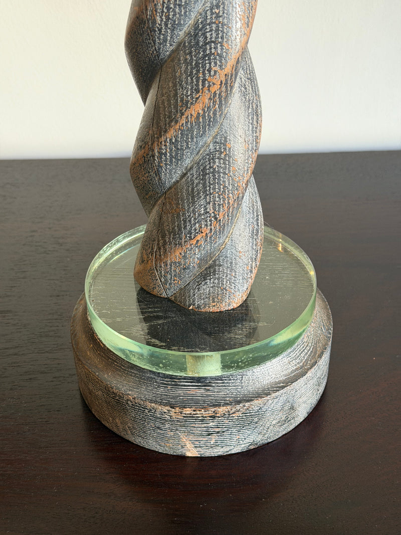 Carved Wood Twisted Table Lamp, c 1960s