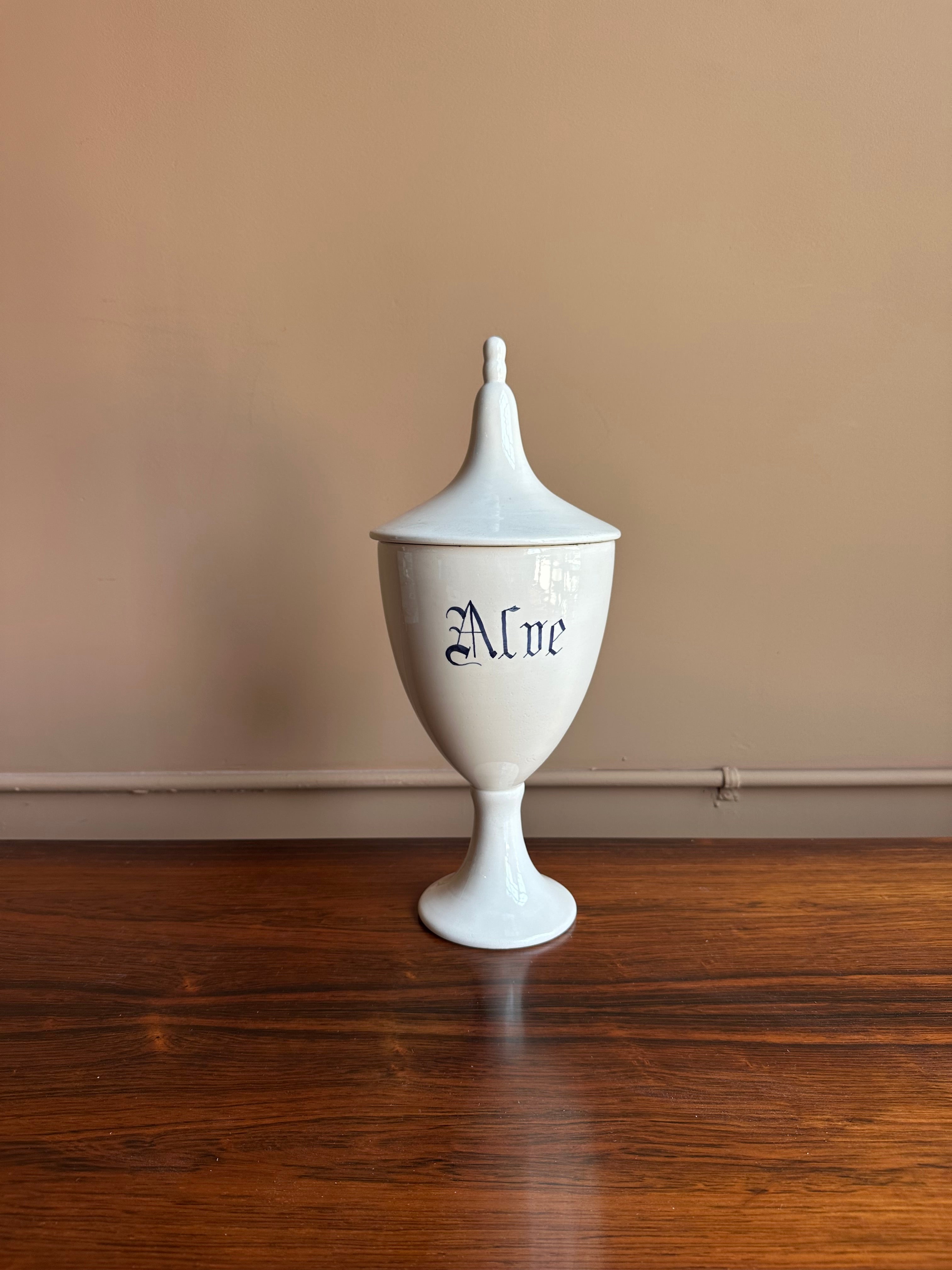 Antique Italian Ceramic Apothecary Jar, Aloe