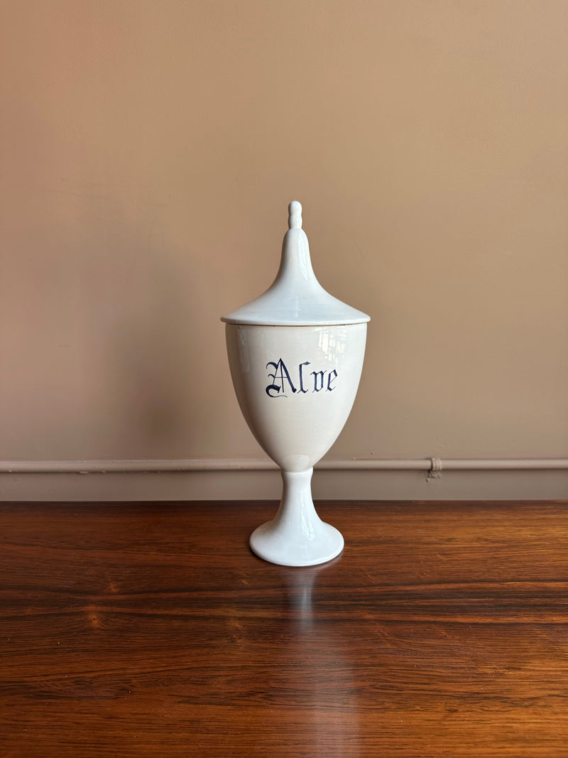 Antique Italian Ceramic Apothecary Jar, Aloe