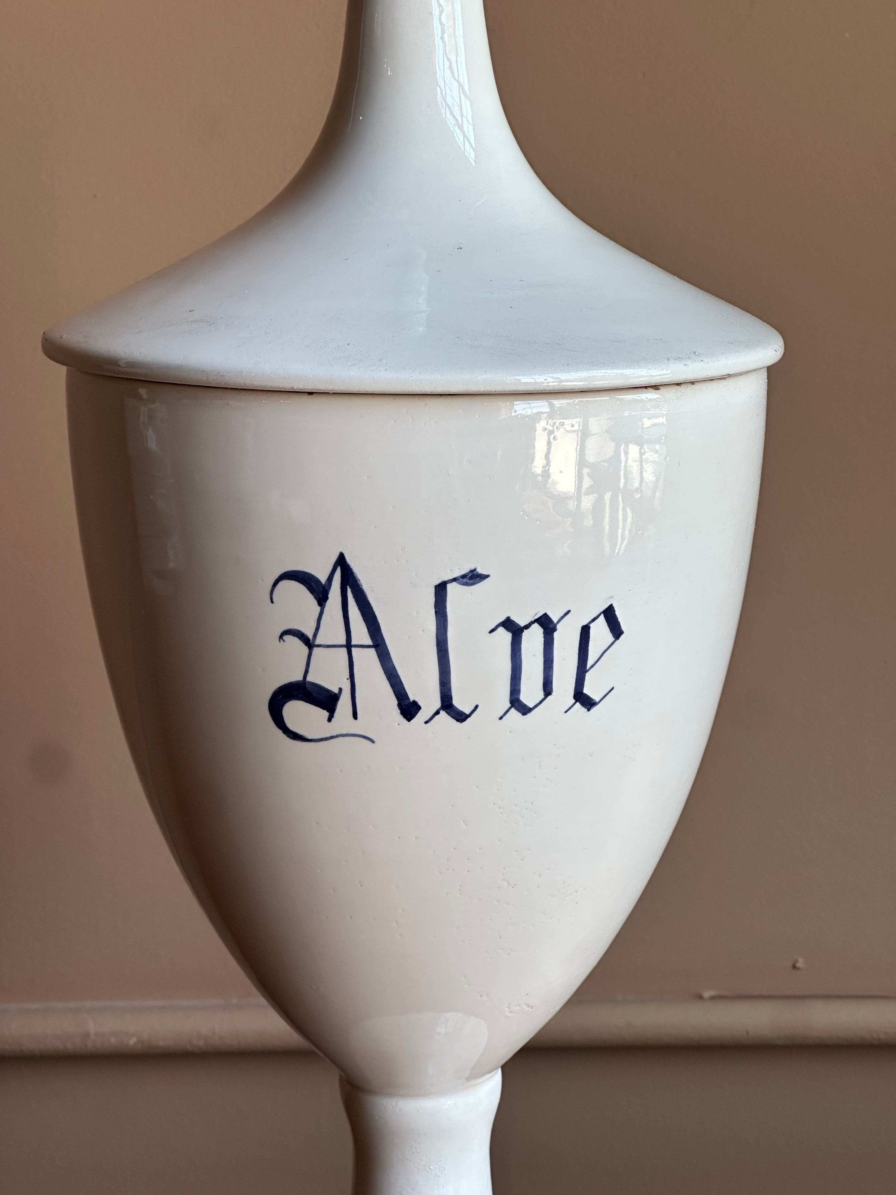 Antique Italian Ceramic Apothecary Jar, Aloe