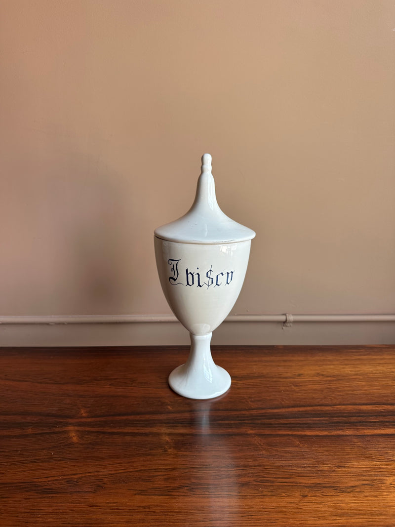 Antique Italian Ceramic Apothecary Jar, Ibisco