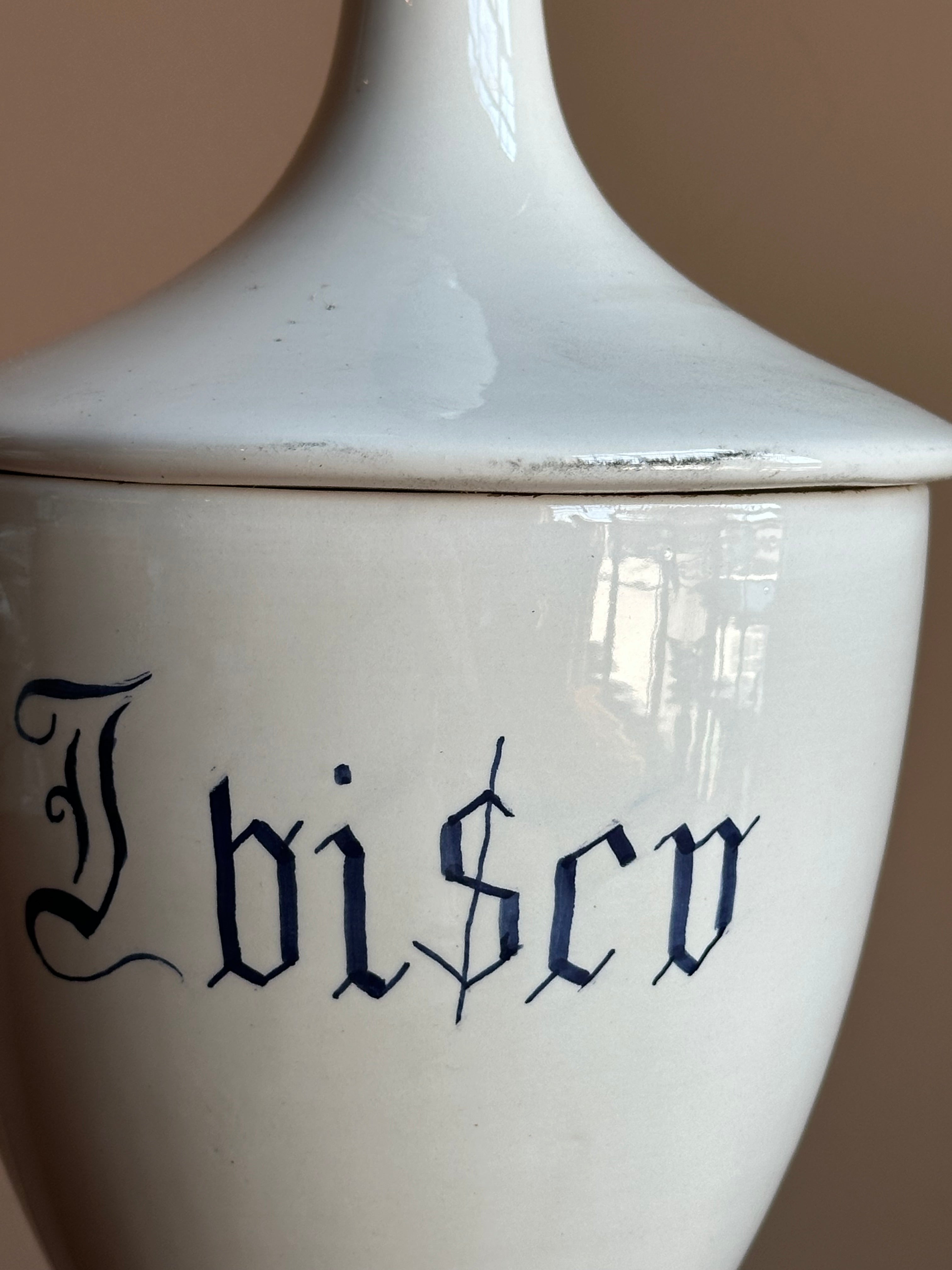 Antique Italian Ceramic Apothecary Jar, Ibisco