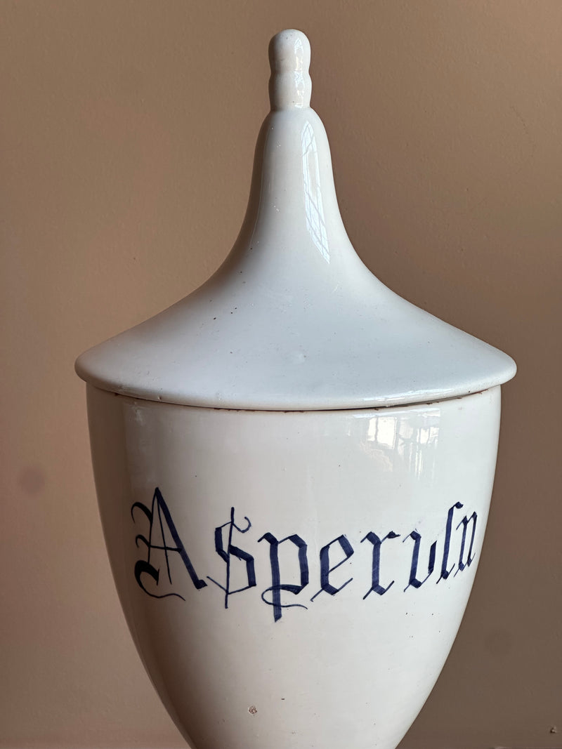 Antique Italian Ceramic Apothecary Jar, Asperula