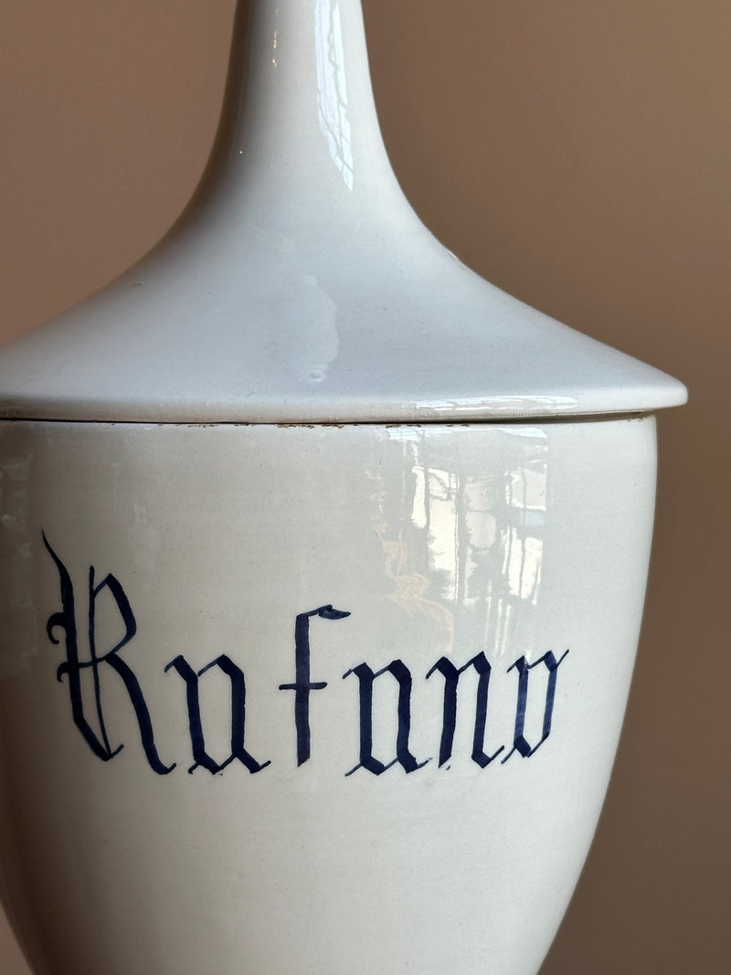 Antique Italian Ceramic Apothecary Jar, Rafano