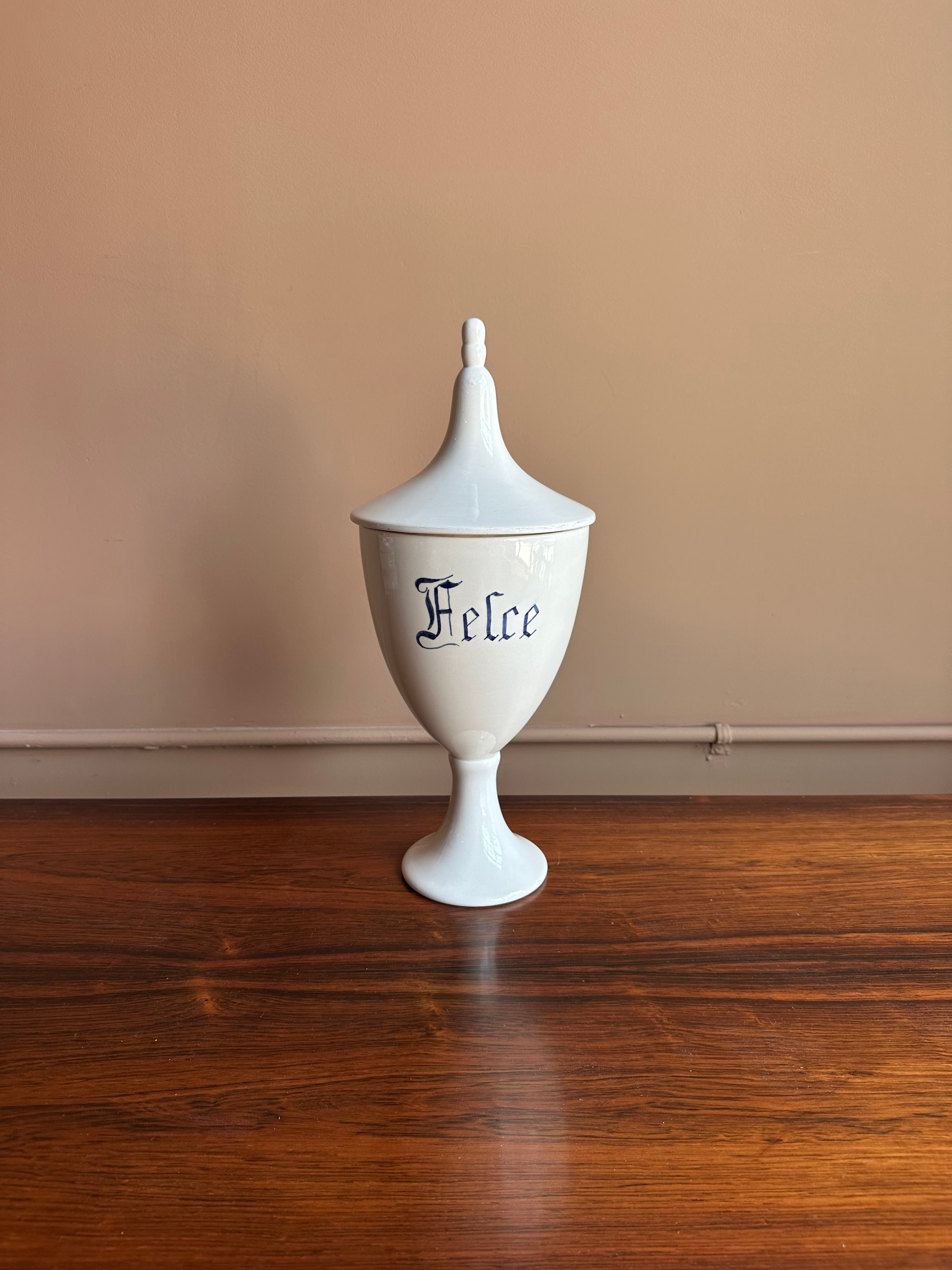 Antique Italian Ceramic Apothecary Jar, Felce