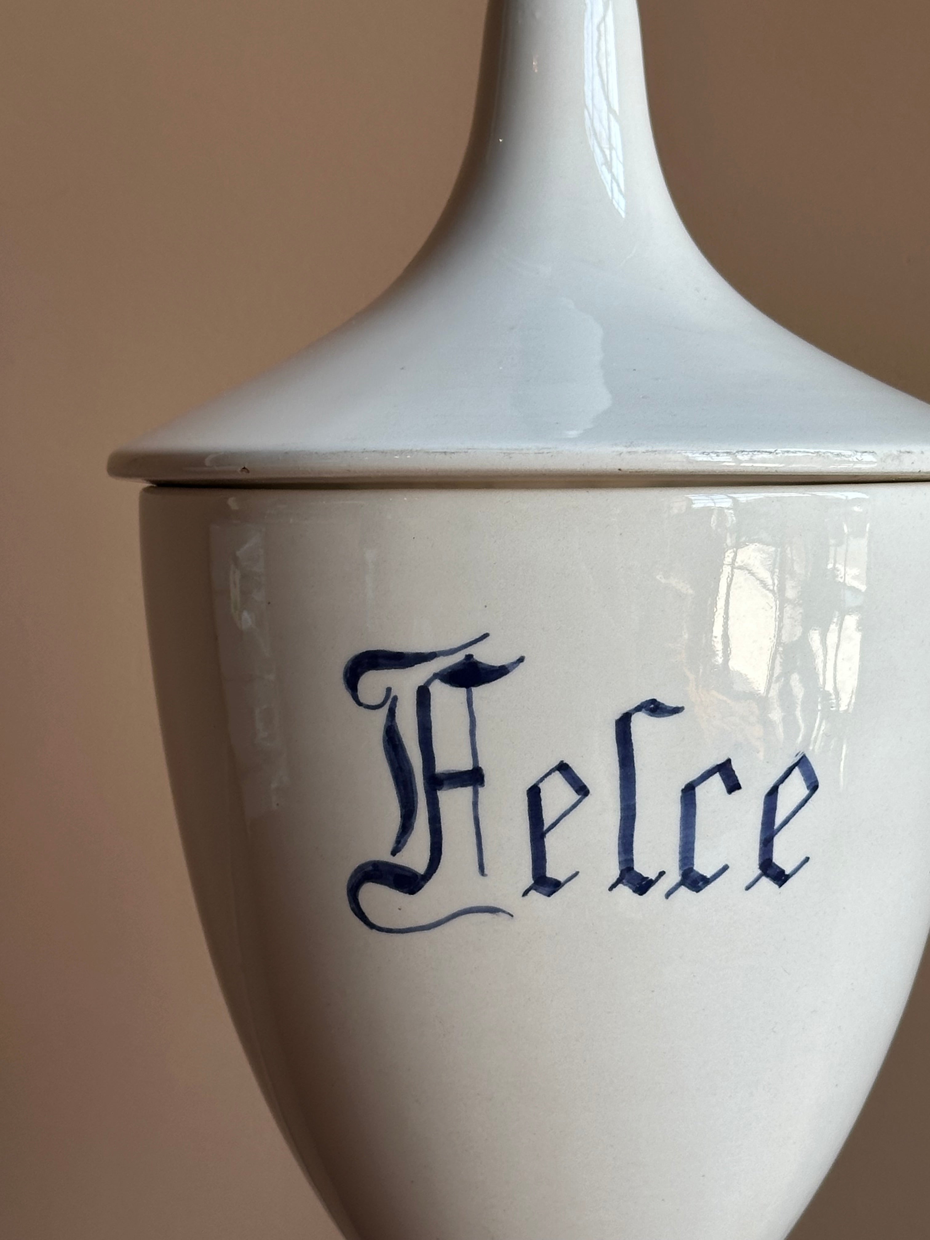 Antique Italian Ceramic Apothecary Jar, Felce