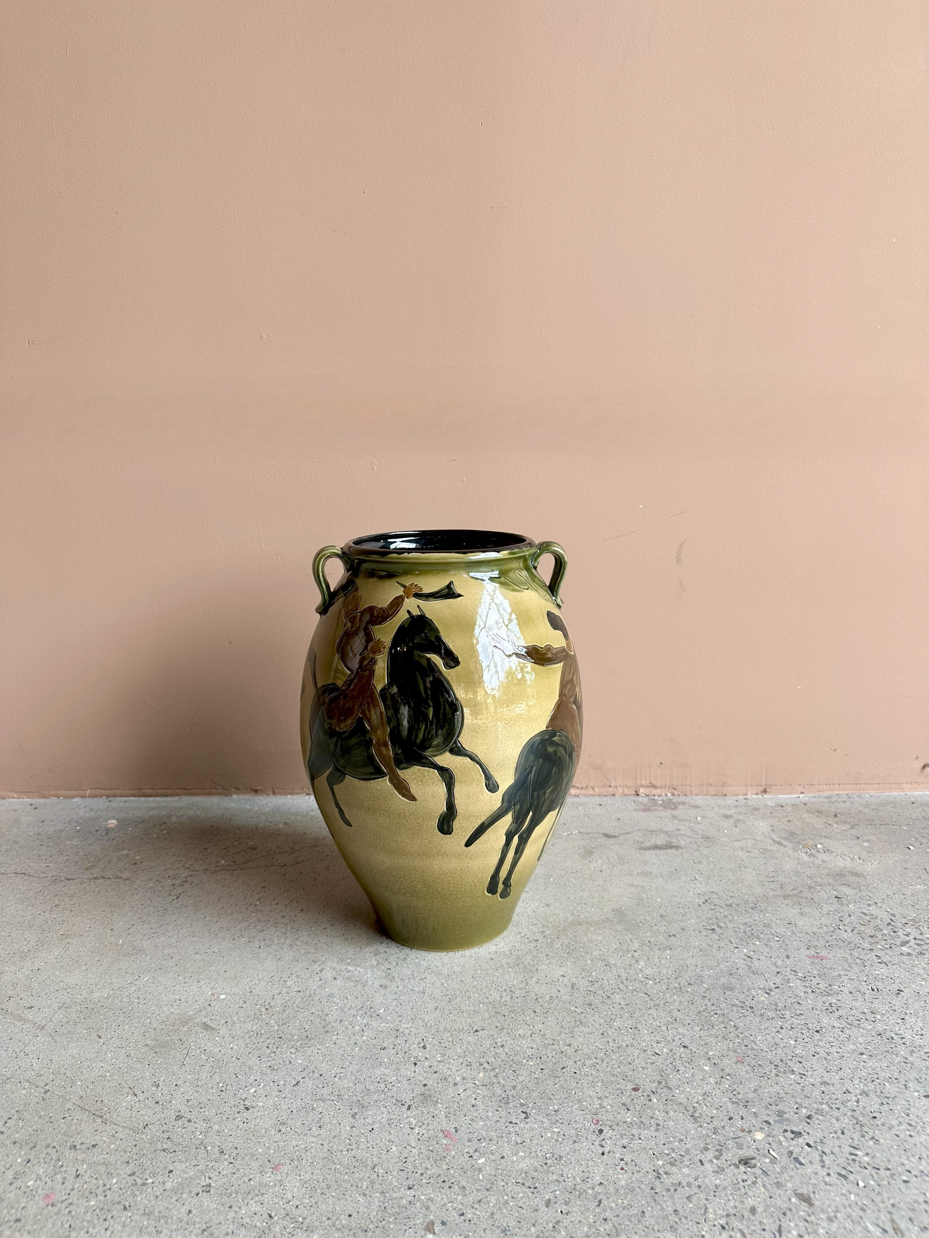 Antique Hand-painted Vase with Figures on Horseback