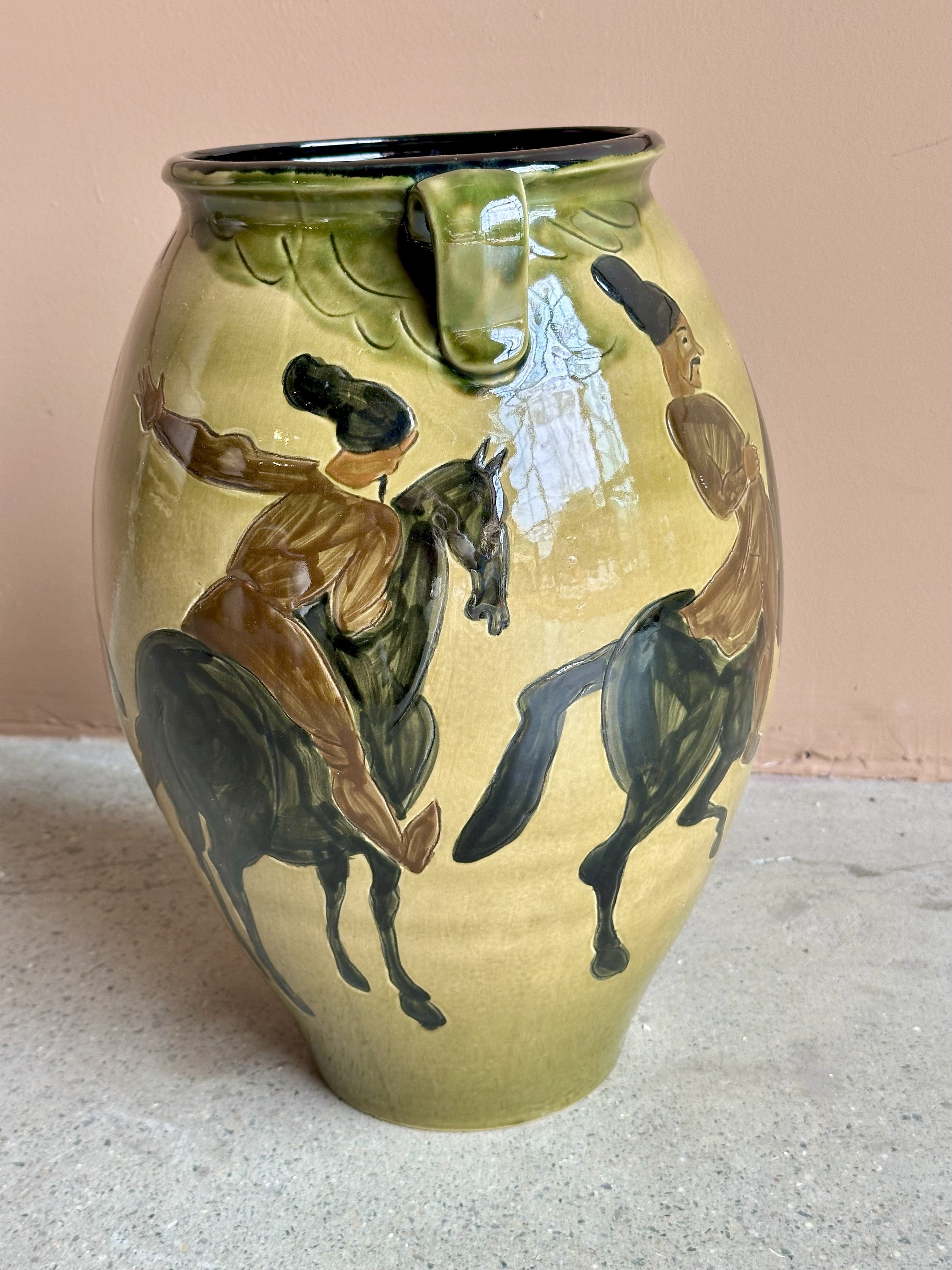 Antique Hand-painted Vase with Figures on Horseback