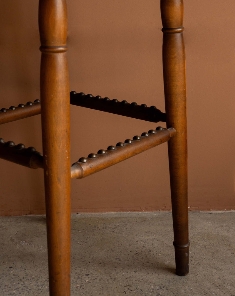 German Beech and Leather Counter Stools c. 1970s, Pair