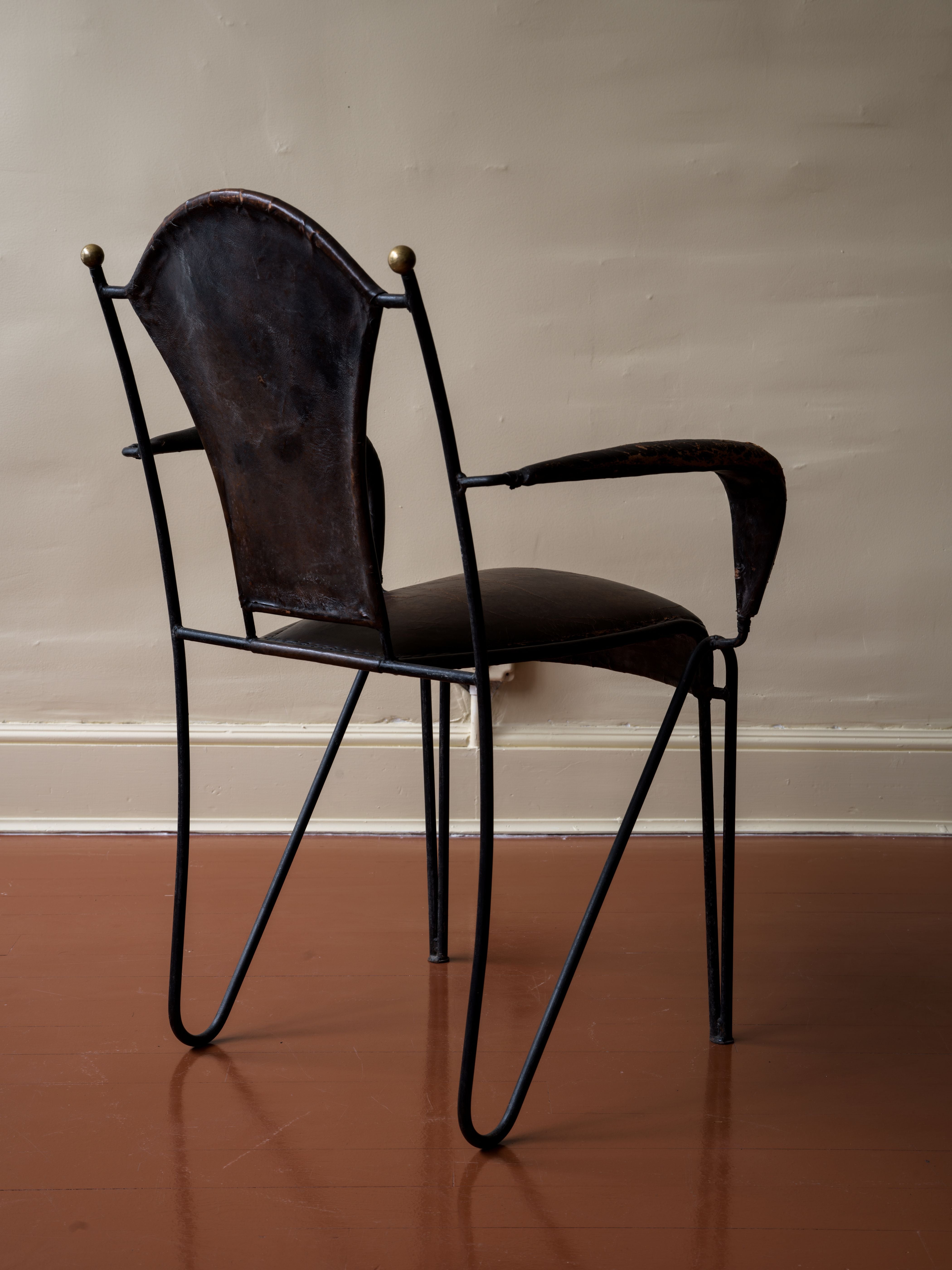 Jacques Adnet Style Stitched Leather Armchair