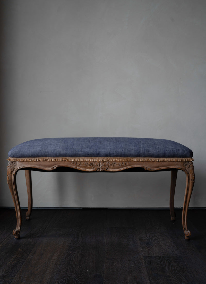 Carved Louis XV-Style Upholstered Bench