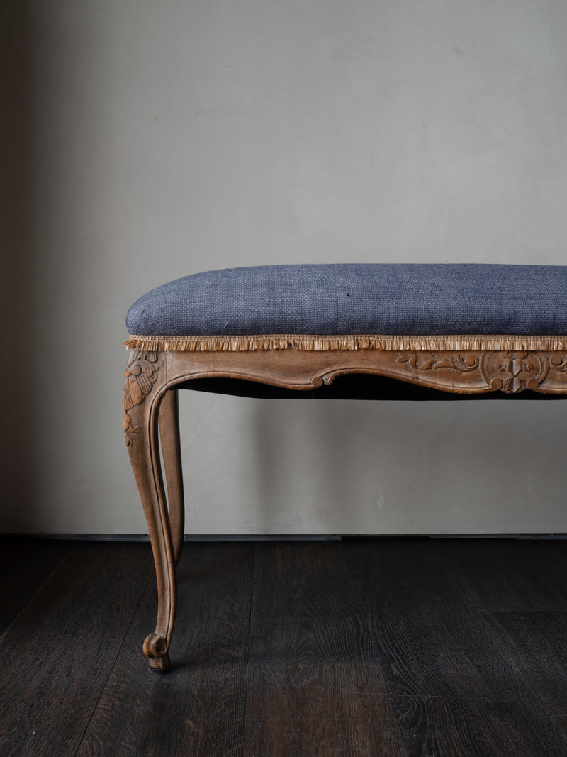 Carved Louis XV-Style Upholstered Bench