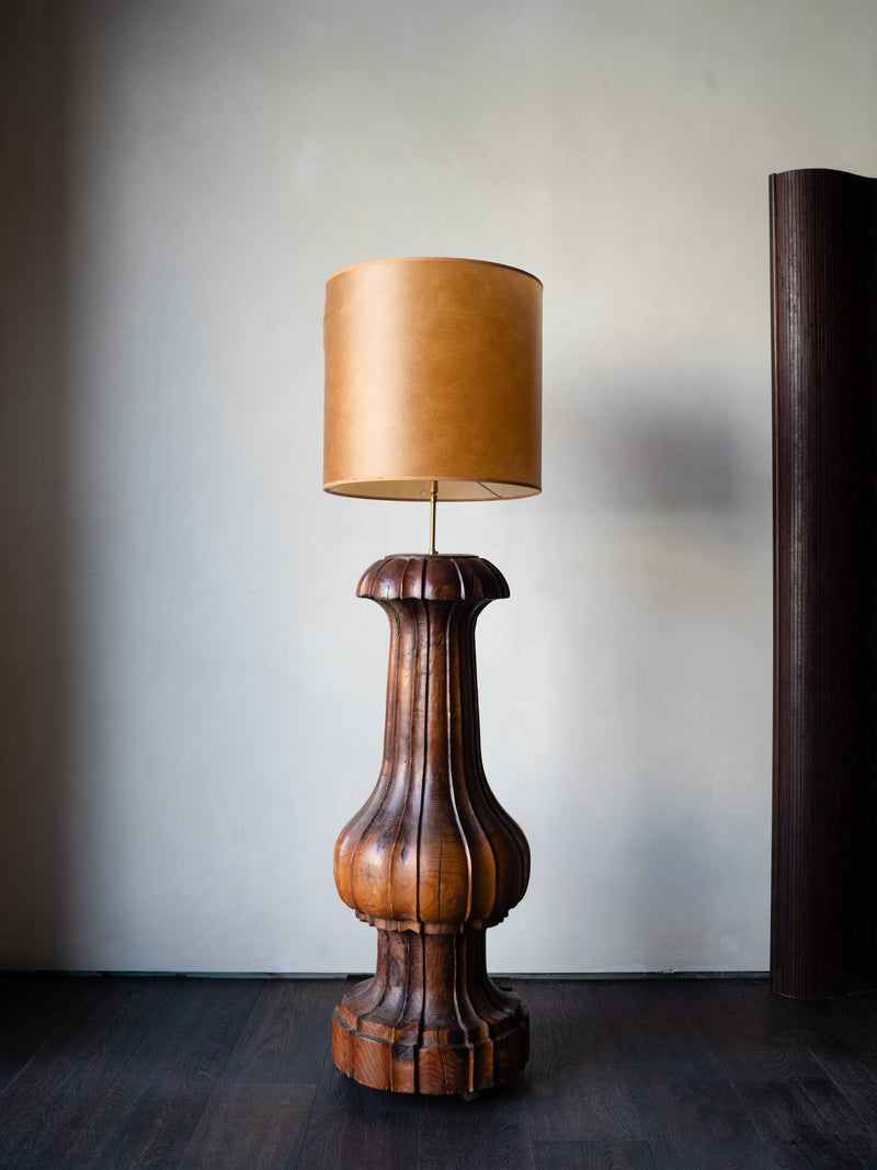 Hand-Carved Wood Floor Lamp