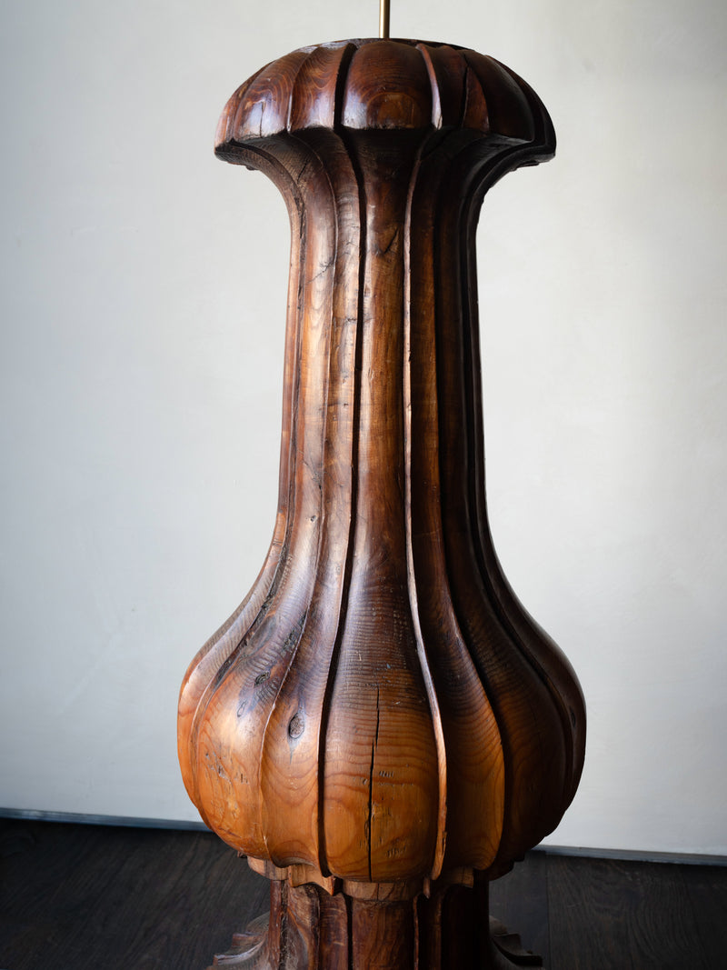 Hand-Carved Wood Floor Lamp