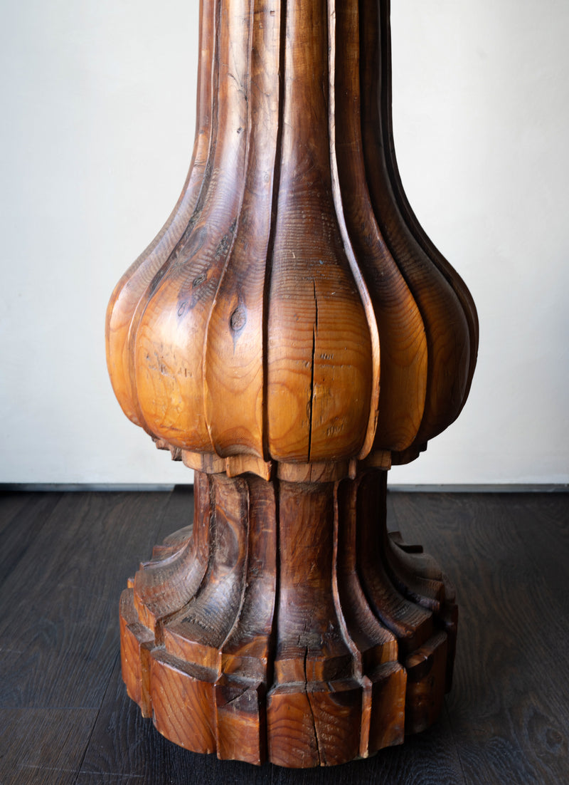 Hand-Carved Wood Floor Lamp