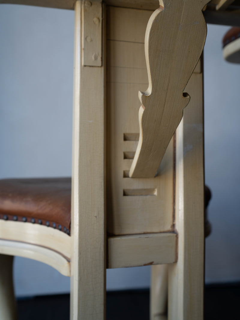 Oak and Leather Cockfighting Chair